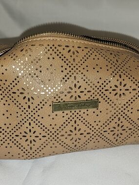 Cream Perforated Cosmetic Case with Gold Accent -
